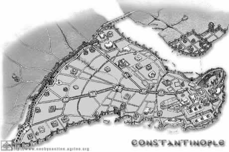 City panorama of Constantinople in the time of Byzantium